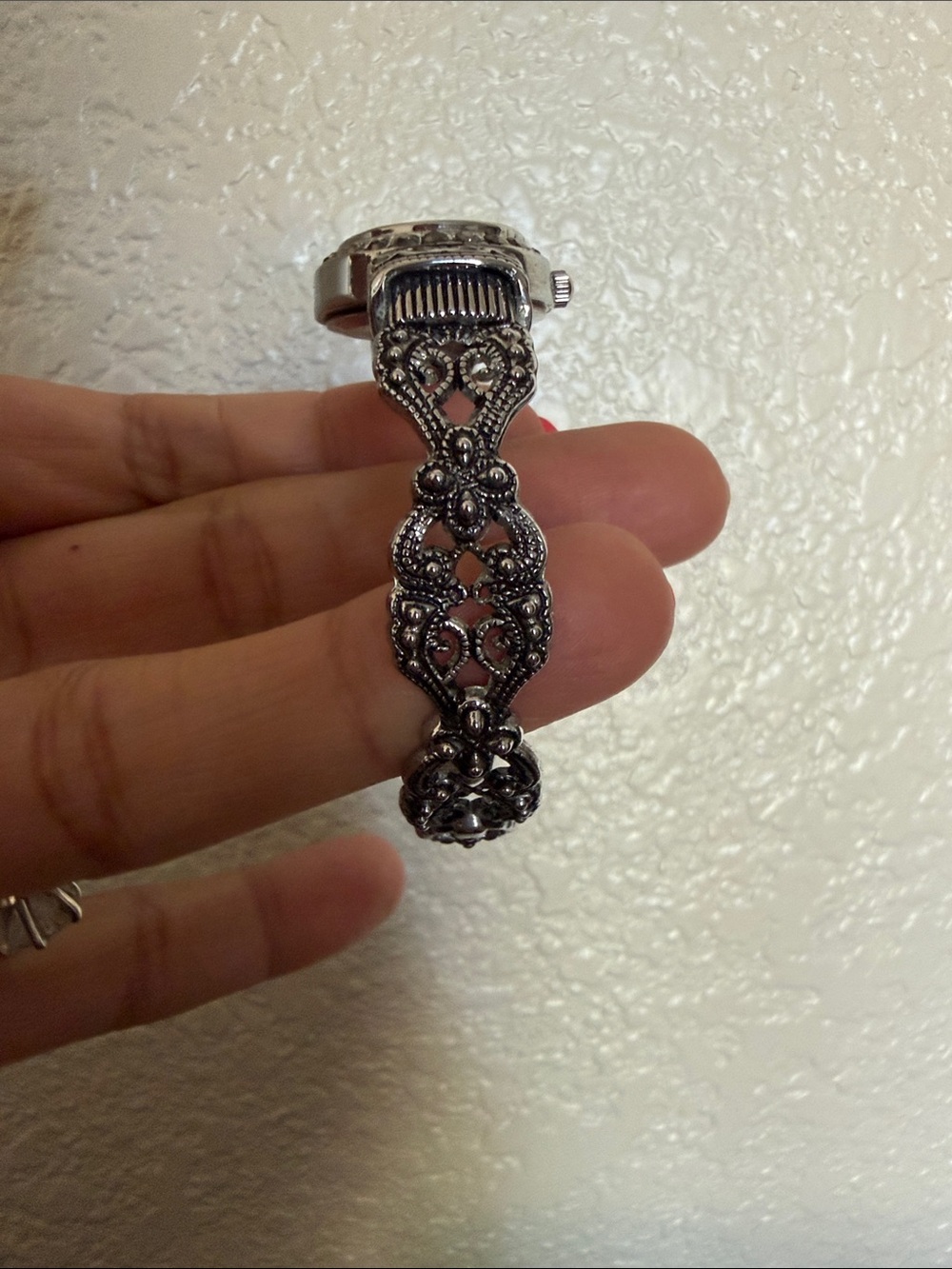 Geneva Silver-Tone Ornate Oval Bracelet Watch with White Dial - Picture 2 of 8
